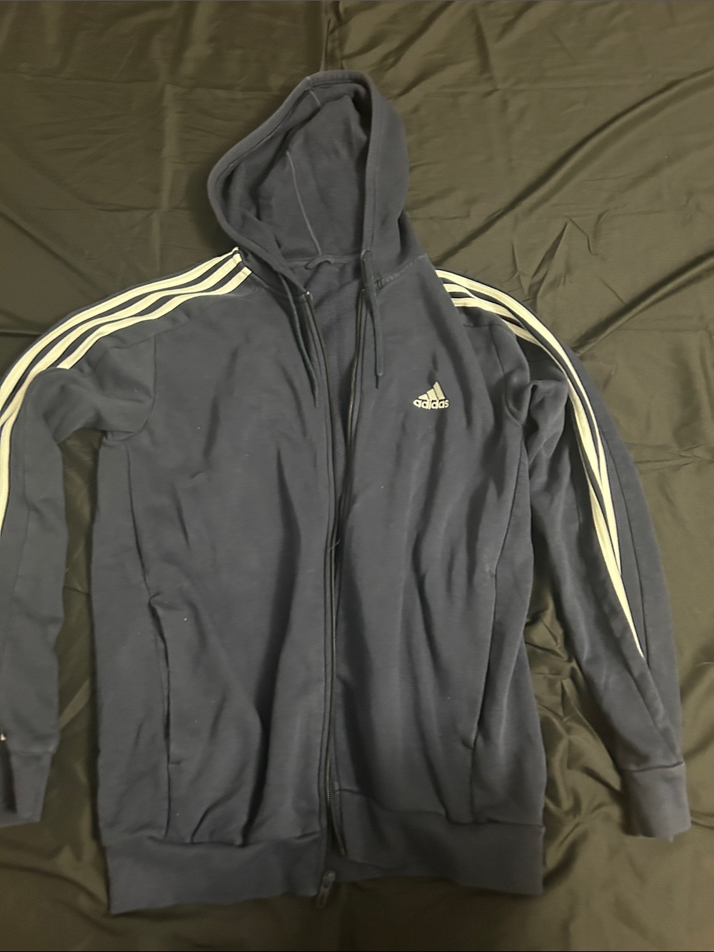 adidas Navy Blue Full-Zip Hoodie with White Three-Stripes